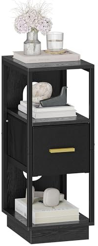 Hzuaneri Nachttisch, Beistelltisch mit Offenes Fach, Nachttisch Schmal mit 1 Stoffschublade, Modern, für Schlafzimmer, Wohnzimmer, 30 x 24 x 60 cm Schwarz NS51304B