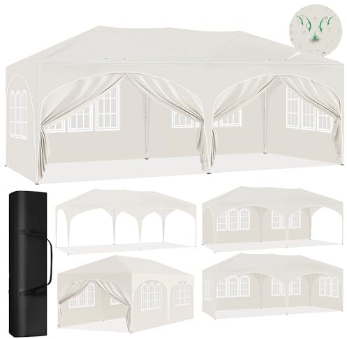 Laneetal Pavillon 3x6 m faltbar, Pop-Up Faltpavillon wasserfest Winterfest, Grillpavillon stabil, Gartenpavillon mit Seitenwänden Fenstern Tasche, für Camping Strand Garten, Beige