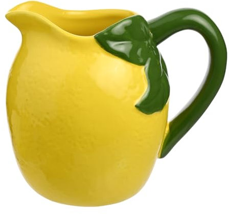 Hestia - Lemon Jug - Small 520ml / 17.5oz - Yellow Glazed Ceramic Handeled Pitcher - for Cold Homemade Drinks, Juice, Iced Tea, Lemonade, Cocktails or Flowers Gifting & Home Decor - H: 12 x W: 13.