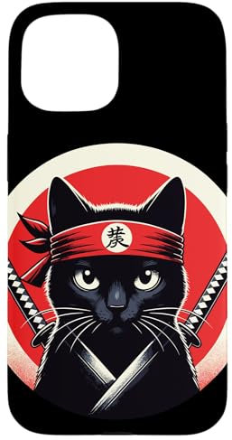 Samurai Katze Krieger Katana Japan Ninja Kunst Hülle für iPhone 15