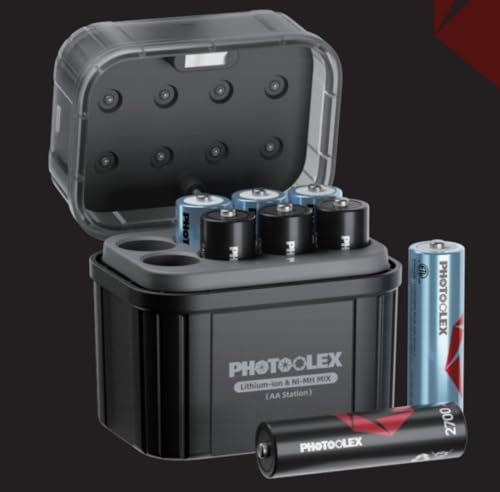 Piles Rechargeable AA avec Chargeur Hybride, Lot de 4 Piles AA Lithium 1,5V 3000mWh et 4pcs AA NiMH 1,2V 2700mAh, boîtier de Chargement et de Stockage Intégration pour Piles AA NiMH et Lithium