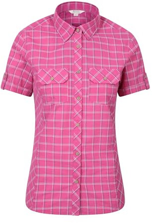 Mountain Warehouse Holiday Womens Cotton Shirt - Short Sleeve Ladies Top, Casual Shirt, Lightweight Ladies Shirt, Breathable Blouse - for Travelling, Walking Bright Pink Women's Size 14