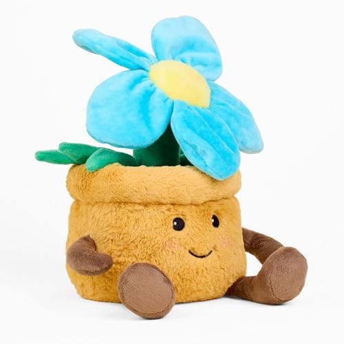 Warmies Plush Blue Flower Pot Microwavable Heat Pad, Weighted Heatable Plushie, Lightly Scented with French Lavender - Large