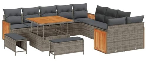 vidaXL Garten-Sofa-Set 13 pcs Grau Dunkelgrau 100 x 100 x 71 cm, Garten und Terrasse, strapazierfähige Möbel, modernes Sofa-Set, Lounge für die Terrasse, Entspannung und Komfort!