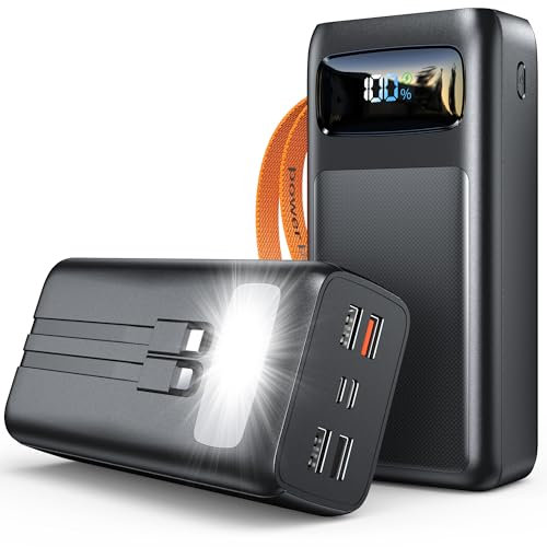 60000mAh Power Bank 45W con Cavi Integrati,Batteria Esterna ad Alta Capacità, Ricarica Rapida USB‑C 7 Uscite, Torcia LED e Display Digitale, Perfetta per Viaggi Campeggio e Outdoor
