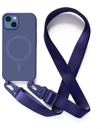 JMstore Coque Magnétique Compatible avec iPhone 13 avec Cordon de Collier Réglable Housse de Protection, Coque Silicone Antichoc pour Magnétique -Bleu