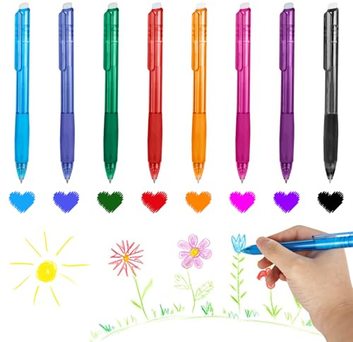 RUCUDIM Radierbarer Kugelschreiber Gelschreiber, 8 Tintenroller, Löschbare Stifte, Erasable Pen, 0.5mm Radierstift Kugelschreiber, Friction Stifte für Schulsachen Bürobedarf Studenten Bunt Gelstifte
