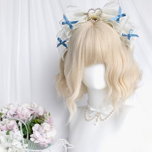 Kurze Gewellte Perücken Für Frauen Mädchen Party Halloween Lolita Cosplay Perücke Farbverlauf Tägliche Perücken Mit Pony (Platin)