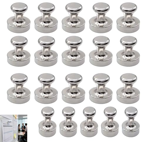 20 Pcs Fridge Magnets Strong, 12x16mm Neodymium Magnets Push Pins, Strong Magnetic Push Pins for Refrigerator Whiteboard & Office, Magnetic Thumb Tacks for Photos Maps DIY Projects