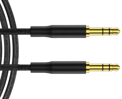 LockMingle Ultra-Strong AUX Cable 1m – Braided 3.5mm Lead Mini Jack Male to Male Audio Cable for Headphones, Aux Lead Auxiliary for Smart Phones, Car, Home Stereo Black