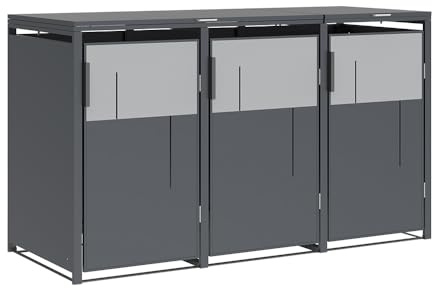 Westmann Tonus 3 | Mülltonnenbox 3er aus Metall | 3x240 L | verzinkt & pulverbeschichtet | mit Gasdruckfedern & Magnetverschluss | Anthrazit