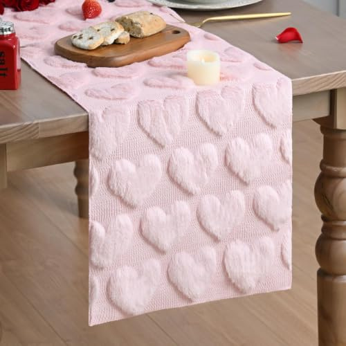 Artoid Mode Weich Plüsch Samt Faux Pelz Rosa Liebe Valentinstag Tischläufer, Muttertag Küche Tisch Urlaub Party Dekor 33x153 cm