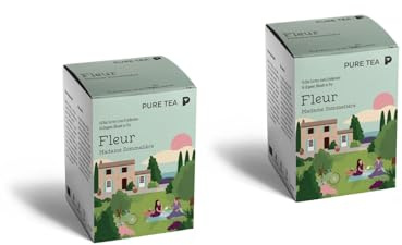 2 x Pure Tea Tee Geschenkset FLEUR Auswahlbox, Premium Tee Set als Probierbox mit Grüntee, Schwarztee, Kräutertee und Früchtetee, handgenähte Kissen-Teebeutel, einzeln verpackt, geschenkfähige Box