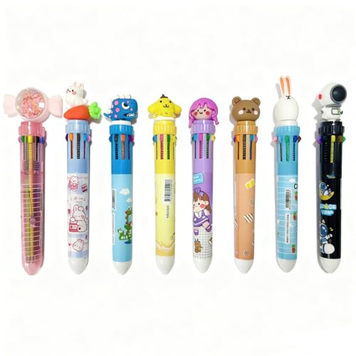 8 Stück 10 in 1 Cartoon Mehrfarbiger Kugelschreiber Einziehbarer Stift | Bunte Stifte mit Cartoon Muster Mehrfarbiger Stifte Retractable Kugelschreiber für Büro Schulbedarf Studenten Kinder Geschenk