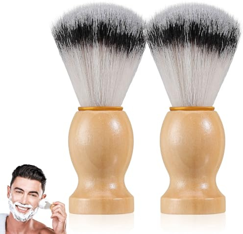 HONITANO 2 Stück Nylon Bartschaumbürsten mit Holzgriff Schnelle Trocknung und Wassersicher für Bartpflege und Rasur im Barber Salon