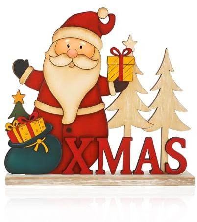 Weihnachtsdeko Innen Holz, Festliche Weihnachtsmann Figur Für Tisch Und Fensterbank, Weihnachtsdeko Rot, 20 x 26 cm