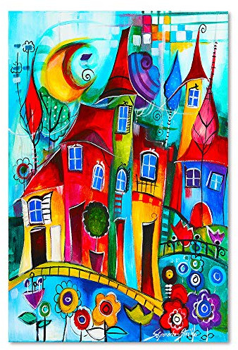 Feeby Bilder Abstrakt 70x100 cm - Deco panel - Kunstdrucke - Kinder - bunt Stadt Haus