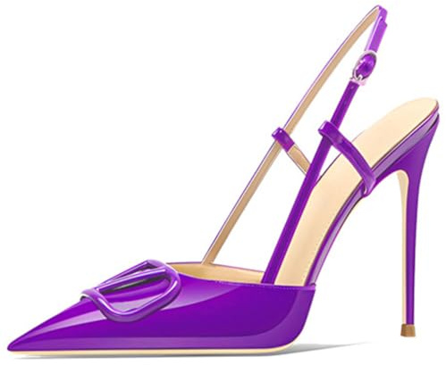 Tacchi con Allacciatura a T Stiletto Donna Punta a Punta Scarpe con Tacco Alto Pelle Verniciata Cinturino a Fibbia Classiche Calzature Formali per Matrimonio e Festa Sera,Viola,40 EU