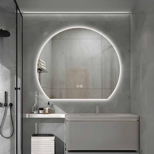 Belvit LED Badspiegel mit Touchsteuerung und Heizfunktion, 120x100 cm | Abgerundete Form, Anti-Beschlag Komfort, IP54, Energieeffizientes LED Licht, Großzügige Spiegelfläche