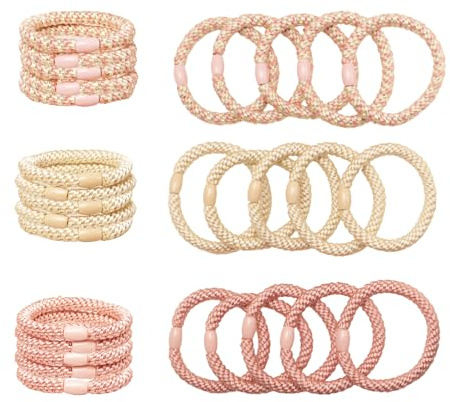 ZEMINRI 15 Stück Haargummi Blush Braids Haargummis Weberei 3 Farben | Langlebig Scrunchies Haargummi Geeignet für Alle Frisuren und Haartypen Haargummis für Mädchen und Frauen (Beige & Rosa)