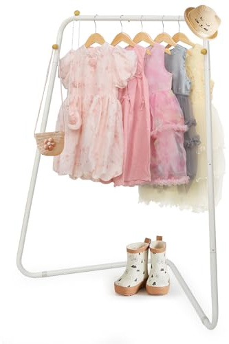 YGJT Kinder Kleiderständer, Garderobe mit Ablage & Kleiderstange für Kinderzimmer, Mädchenzimmer & Spielzimmer, stabiler Metallständer für Kleidung, Schuhe & Aufbewahrung, Weiß (Ecke)