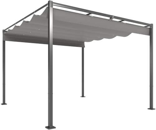 Outsunny Pergola Rétractable Coulissante Fixation Magnétique 3 x 3 m Gris | Tonnelle de Jardin, Tissu Polyester Haute Densité 180g/m², Résistant aux UV, Patios, Jardin, Terrasse, Arrière-Cours