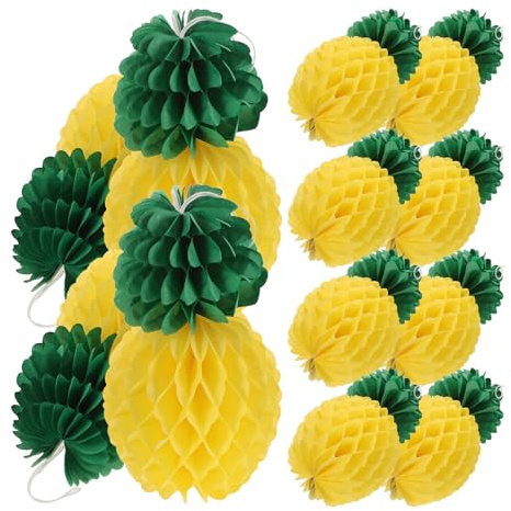 FIXOSHEE 9 Stück Ananas Wabenpapier Dekorationsset 20cm Hängende Tropische Partyanhänger aus Seidenpapier für Gartenfest und Geburtstagsfeier