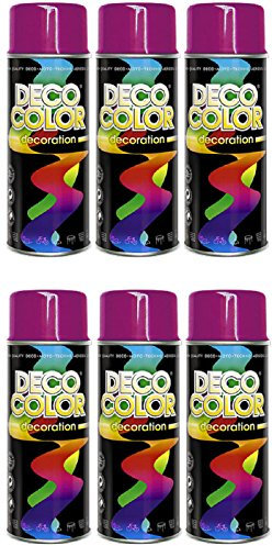 Deco Color 6er Sparpack DC Lackspray glänzend 400ml nach RAL freie Farbauswahl (6 Dosen in verkehrspurpur glanz RAL 4006)