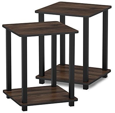 Furinno Tables de Bout, Bois, Noyer Columbia/Noir, Taille Unique, One Size, Paquet de 2