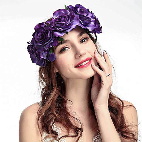 CHSEEA Girl Bride Rose Flower Crown Wedding Festival Headband Hairband Floral Garland Headpiece Hair Wreath with Adjustable Ribbon for Spring Tourism Festival Wedding Garland Party #4