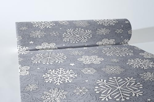 Mank Airlaid Tischläufer 40 cm x 24 m Tischdecken Rolle stoffähnlich praktische Einmal-Tischdecke für Weihnachten 1 Stück Steven (Silbergrau)