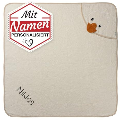Sterntaler Kapuzenhandtuch Bestickt mit Namen für Baby & Kinder 100x100 cm, Mädchen & Junge, Kapuzen-Badetuch (Edda, Crème)