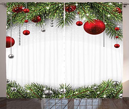 ABAKUHAUS Weihnachten Rustikaler Gardine, Baulbes Noel Baum, Schlafzimmer Kräuselband Vorhang mit Schlaufen und Haken, 280 x 225 cm, Mehrfarbig Rot
