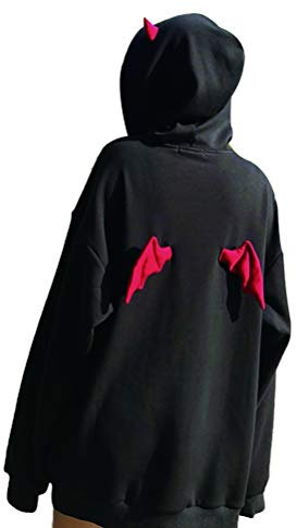 Süße Teufelsflügel und Hörner, Kapuzenpullover, für Damen, Casual, Pullover Gr. M, Schwarz
