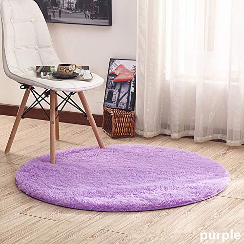Odot Shaggy Teppich Hochflor Runder Plüsch-Matte, Modern Einfarbig Langflor Carpet Indoor Fluffy Anti-Skid Super Soft Area Teppich, Schlafzimmer Wohnzimmer Decor Boden (120cm,Lila)