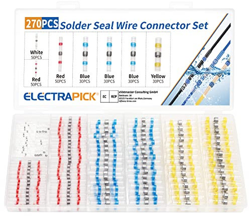 ELECTRAPICK Solder Seal Wire Connectors, 270 pcs Waterproof Solder Wire Connectors Heat Shrink Cable Sleeves Insulated Solder Connectors Electrical Connectors