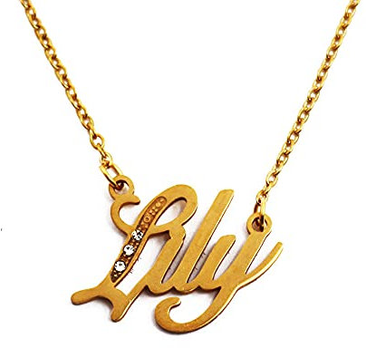 Kigu Name Necklace Lily - Gold Tone - Custom Name Necklace - Personalised Jewellery for Ladies- Customised Jewellery for Girls- Custom Pendant Lily