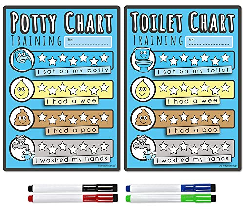 TMS Tableau d'apprentissage de la propreté et tableau de récompense des toilettes pour enfants – Aimant effaçable à sec avec couleur en étoiles et 4 stylos magnétiques effaçables à sec pour