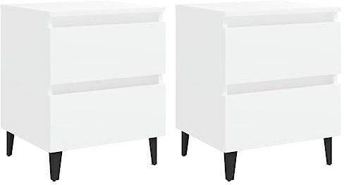 vidaXL 2X Nachttisch mit 2 Schubladen Metallbeinen Nachtschrank Nachtkonsole Nachtkommode Schlafzimmer Schrank Kommode Weiß 40x35x50cm Holzwerkstoff