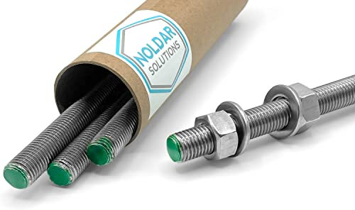 NOLDAR | 1x Varilla roscada M12 de acero inoxidable A2 (AISI 304). Incluye 1 varilla M12 de 1 metro de longitud con 2 tuercas hexagonales y 2 arandelas planas para fijación.