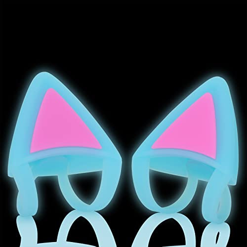 LEFXMOPHY Cat Ear Add Ons for Headset Replacement for Xbox PS4 PS5 Headphones, Silicone Ear Straps Attachment Accessories for Gamer, Girl, Blue Glow in Dark