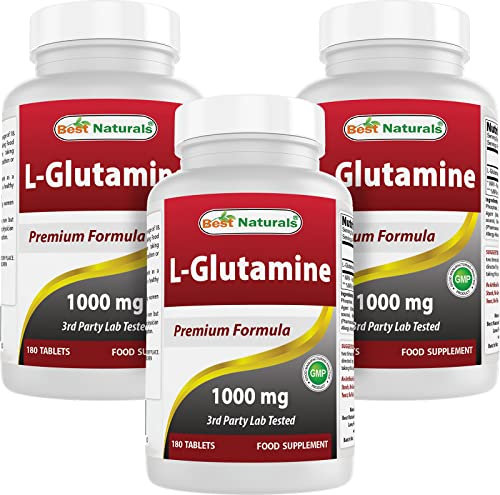 Best Naturals L-Glutamine 1000 mg 180 Tablets - Glutamine Fuel for Workout & Supports Muscle Recovery from Workouts (180 Count (Pack of 3))