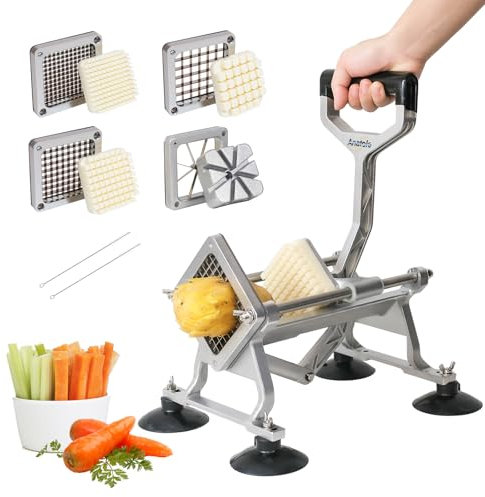 Anatole Coupe-Frites Professionnel avec 6mm 9mm 13mm 8-Coin Lames en Acier Inoxydable Coupe Pommes de Terre Frites Manuel Trancheuse de Légumes Commerciale avec Ventouses pour Carotte Oignon Pomme