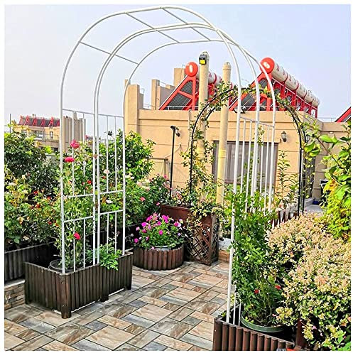 SMYORR Metal Garden Arch Support Archway,Rose Arches Heavy Duty Strong Tubular Arbour,Wrought Iron Plant Climbing Wedding Arch/White / W2.3xH2.4m