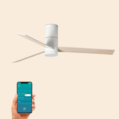 ventyly / HYBRID/Ventilador de techo blanco con luz, wifi y palas reversibles blanco-arce Ø120 cm/Ultra Silencioso, bajo consumo, 6 Velocidades, Mando, Verano-Invierno, temporizador, LED regulable