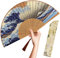 OMyTea Folding Hand Fan for Women - Foldable Chinese Japanese Vintage Bamboo Silk Fan - for Hot Flash, Church, EDM, Music Festival, Party, Dance, Performance, Decoration, Gift (Japanese Sea Waves)