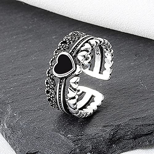 XJruixi Foxanry 925 Stempel Fingerringe für Frauen Vintage Handarbeit Liebe Herz Thai Silber Kreative Trendy Brautschmuck Geschenke