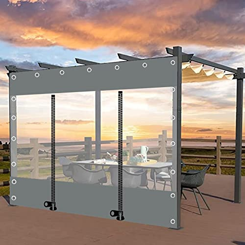 Rideaux de Bâche D'extérieur avec Fermeture Porte Éclair, Panneaux Latéraux de Bâche Imperméable en PVC Transparent de 0,5mm avec Œillets, Pergola Porche Bâche Étanche Claire Gris