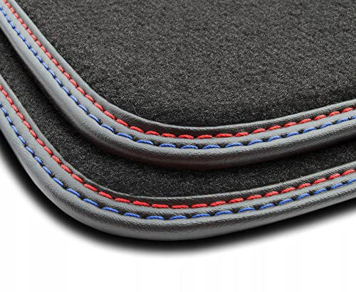 MatsMore Autoteppiche Automatten Velours Fussmatten passt für BMW 3 F30 / F31 2012- - Premium, Leder, Rot-Blau