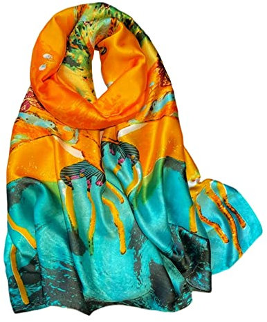 Modischer Schal, 100 % Seide, lang, leicht, Sonnenschutz, Schal für Damen, Haarschals (Pfau), Pfau, Large